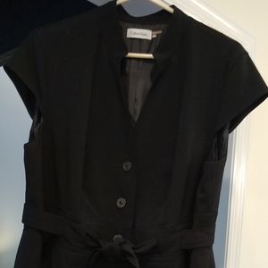Calvin Klein Black Asymmetrical V-Neck Tie-Waist Dress